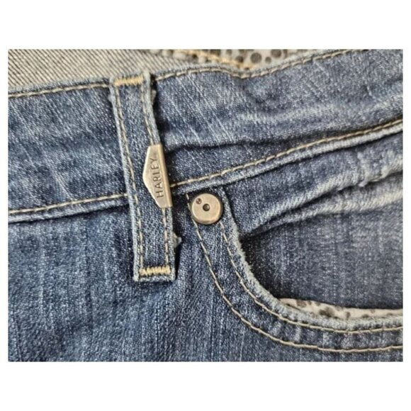 Vtg Harley Davidson Denim Blue Jeans Sz 29 Relaxed Distressed Light Wash Cuffed - Picture 4 of 13